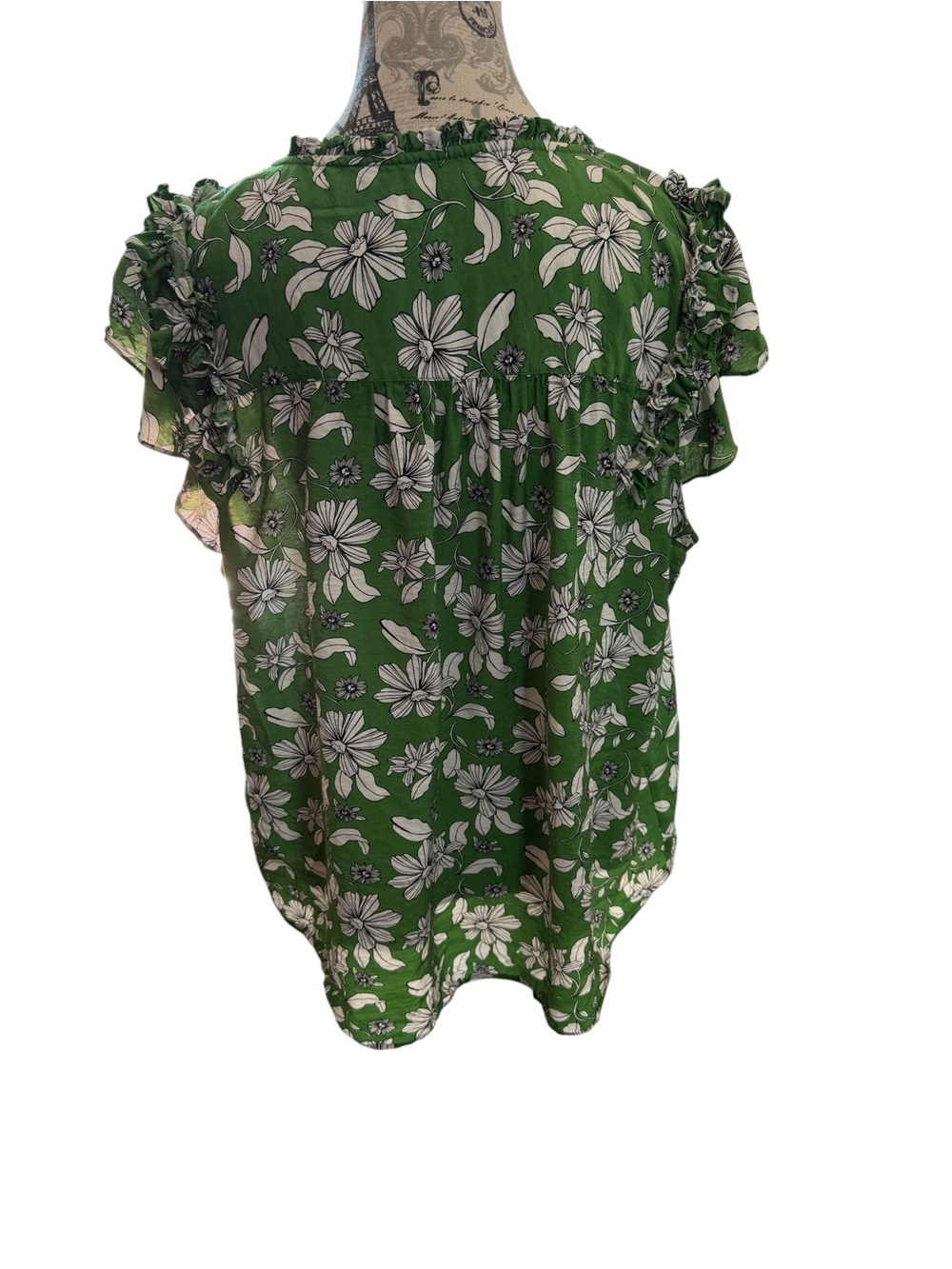 Sonoma Green Floral Ruffle-Trim Tie-Neck Blouse - Picture 3 of 8